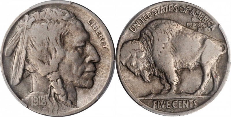 Buffalo Nickel
1918/7-D Buffalo Nickel. FS-101. VF-30 (PCGS).
This handsome mi...