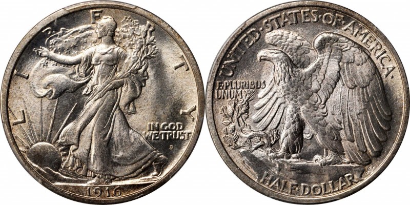 Walking Liberty Half Dollar
1916-D Walking Liberty Half Dollar. FS-501. Repunch...