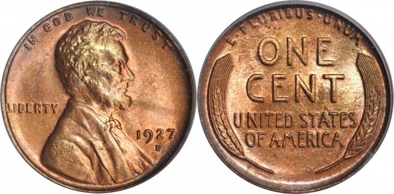 Lincoln Cent
1927-D Lincoln Cent. MS-65 RD (PCGS).
A wonderfully original exam...