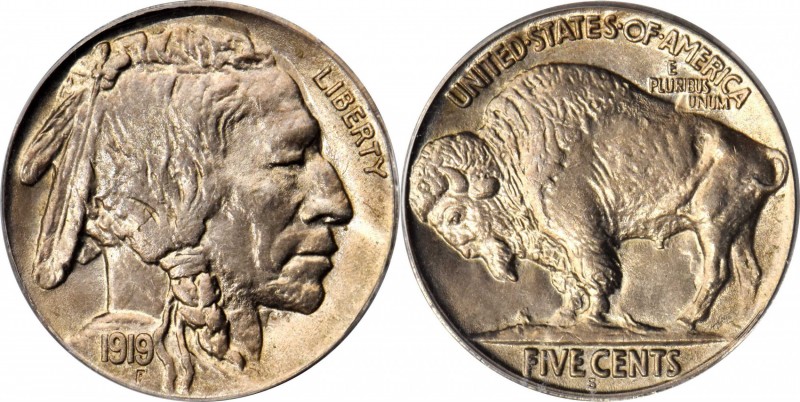 Buffalo Nickel
1919-S Buffalo Nickel. MS-65 (PCGS). OGH.
Offered is a very wel...