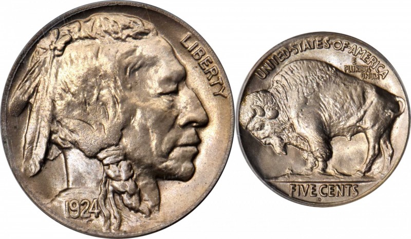 Buffalo Nickel
1924-D Buffalo Nickel. MS-65 (PCGS). CAC. OGH.
Beautiful pinkis...