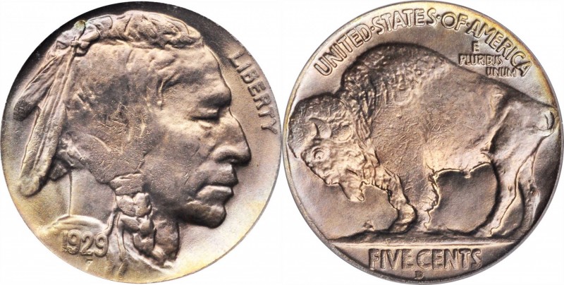 Buffalo Nickel
1929-D Buffalo Nickel. MS-65 (PCGS). OGH.
Lightly toned in irid...