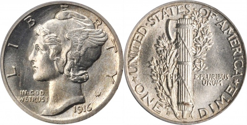 Mercury Dime
1916-S Mercury Dime. MS-65 FB (PCGS).
Fully frosted brilliant sur...