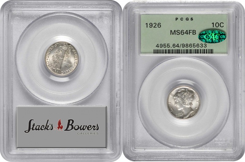 Mercury Dime
1926 Mercury Dime. MS-64 FB (PCGS). CAC. OGH.
This smartly impres...