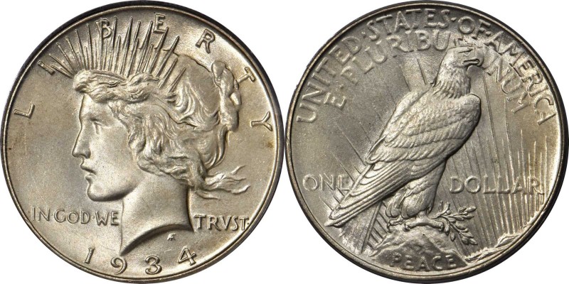 Peace Silver Dollar
1934 Peace Silver Dollar. MS-65 (PCGS).
This smooth, frost...