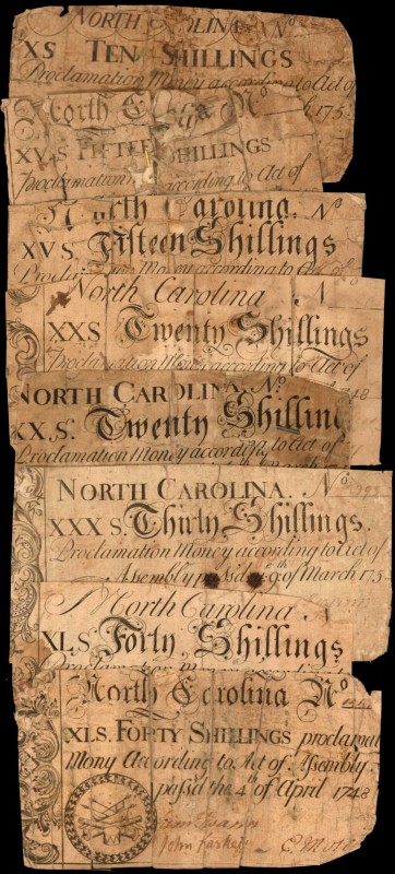 Colonial Notes
Lot of (8) North Carolina Colonial Notes. 1748 & 1754. 10 to 40 ...