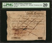 Colonial Notes
SC-97.2. South Carolina. April-May, 1775. 50 Pound. PMG Very Fine 20. Promissory Note.
No. 189. During the Revolutionary War, South C...
