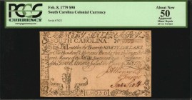 Colonial Notes
SC-158. South Carolina. February 8, 1779. $90. PCGS Currency About New 50 Apparent. Minor Repair at LL Corner.
No. 7822. Signed by At...