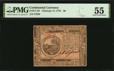 Continental Currency
CC-28. Continental Currency. February 17, 1776. $6. PMG About Uncirculated 55.
No. 57629. Signed by Tybout and Hewes. Emblem of...