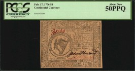 Continental Currency
CC-30. Continental Currency. February 17, 1776. $8. PCGS Currency About New 50 PPQ.
No. 31144. Signed by Howard and Leech. Embl...