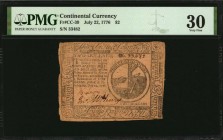 Continental Currency
CC-39. Continental Currency. July 22, 1776. $2. PMG Very Fine 30.
No. 33482. Signed by Benjamin Levy and John McHenry. Emblem o...