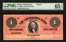 Maine
Thomaston, Maine. Thomaston Bank. 1860s. $1. PMG Gem Uncirculated 65 EPQ. Proof.
(ME-560 G20a). National Bank Note Company. India paper mounte...