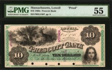 Massachusetts
Lowell, Massachusetts. Prescott Bank. 1860s. $10. PMG About Uncirculated 55. Proof.
(MA-760-G14bP). National Bank Note Company. Deer a...