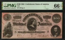Confederate Currency
T-65. Confederate Currency. 1864 $100. PMG Gem Uncirculated 66 EPQ.
No. 522. Plate A. PF-3. Cr. 494. Printed by Keatinge & Ball...