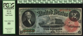Legal Tender Notes
Fr. 42. 1869 $2 Legal Tender Note. PCGS Currency Choice About New 55.
The 1869 Rainbow series notes have always been popular amon...