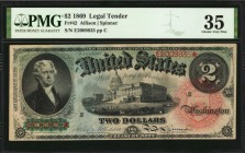 Legal Tender Notes
Fr. 42. 1869 $2 Legal Tender Note. PMG Choice Very Fine 35.
Wonderful color is displayed by this modestly circulated $2 Rainbow n...