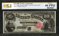 Legal Tender Notes
Fr. 111. 1880 $10 Legal Tender Note. PCGS Banknote Gem Uncirculated 66 PPQ.
Small red scalloped seal. Printed signature combinati...