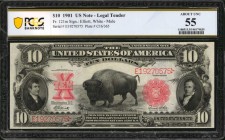 Legal Tender Notes
Fr. 121m. 1901 $10 Legal Tender Mule Note. PCGS Banknote About Uncirculated 55.
An About Uncirculated example of this popular Bis...