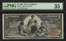 Silver Certificates
Fr. 247. 1896 $2 Silver Certificate. PMG Choice Very Fine 35.
Bright paper and good appeal stand out on this mid-grade Education...