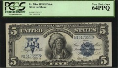 Silver Certificates
Fr. 280m. 1899 $5 Silver Certificate Mule Note. PCGS Currency Very Choice New 64 PPQ.
Bright paper, appealing embossing and dark...