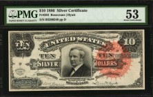 Silver Certificates
Fr. 293. 1886 $10 Silver Certificate. PMG About Uncirculated 53.
The Tombstone Note is a long-standing favorite. Depicted within...