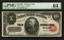Treasury Note
Fr. 371. 1891 $10 Treasury Note. PMG Choice Uncirculated 64.
A scarce $10 design type in any state of preservation, and this example i...