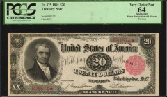 Treasury Note
Fr. 375. 1891 $20 Treasury Note. PCGS Currency Very Choice New 64 Apparent. Minor Restoration at Left Near Portrait.
A lovely example ...