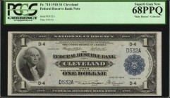 Federal Reserve Bank Notes
Fr. 718. 1918 $1 Federal Reserve Bank Note. Cleveland. PCGS Currency Superb Gem New 68 PPQ.
A low serial number of "D532A...