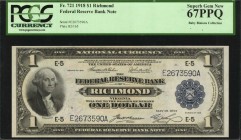Federal Reserve Bank Notes
Fr. 721. 1918 $1 Federal Reserve Bank Note. Richmond. PCGS Currency Superb Gem New 67 PPQ.
This is a wonderfully well pre...
