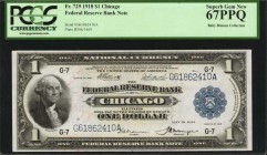 Federal Reserve Bank Notes
Fr. 729. 1918 $1 Federal Reserve Bank Note. Chicago. PCGS Currency Superb Gem New 67 PPQ.
Deep overprint embossing and vi...