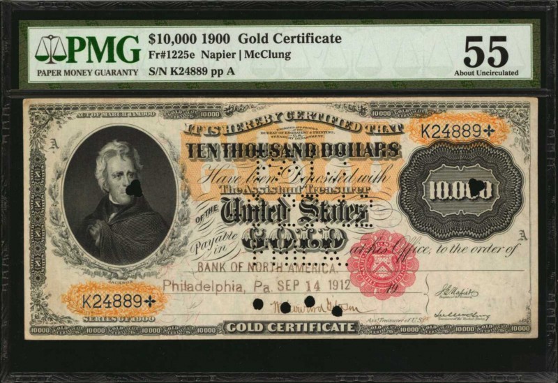 Gold Certificates
Fr. 1225e. 1900 $10,000 Gold Certificate. PMG About Uncircula...