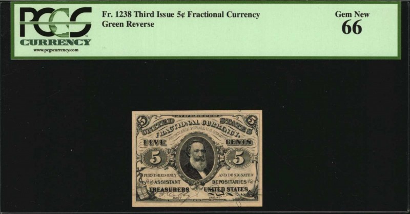 Third Issue
Fr. 1238. 5 Cent. Third Issue. PCGS Currency Gem New 66.
A really ...