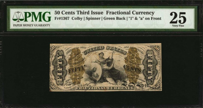 Third Issue
Fr. 1367. 50 Cent. Third Issue. PMG Very Fine 25.
Scarce "1" and "...