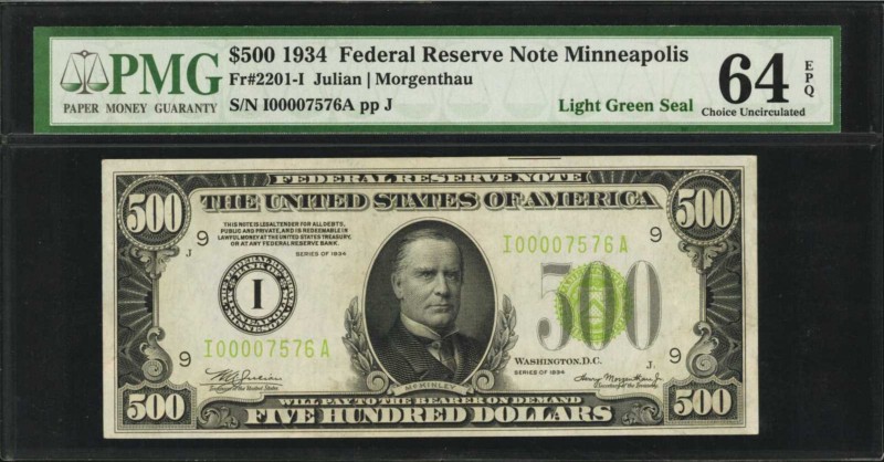 Federal Reserve Notes
Fr. 2201-I. 1934 $500 Federal Reserve Note. Minneapolis. ...