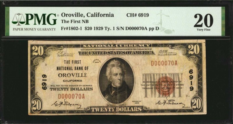 California
Oroville, California. $20 1929 Ty. 1. Fr. 1802-1. The First NB. Char...