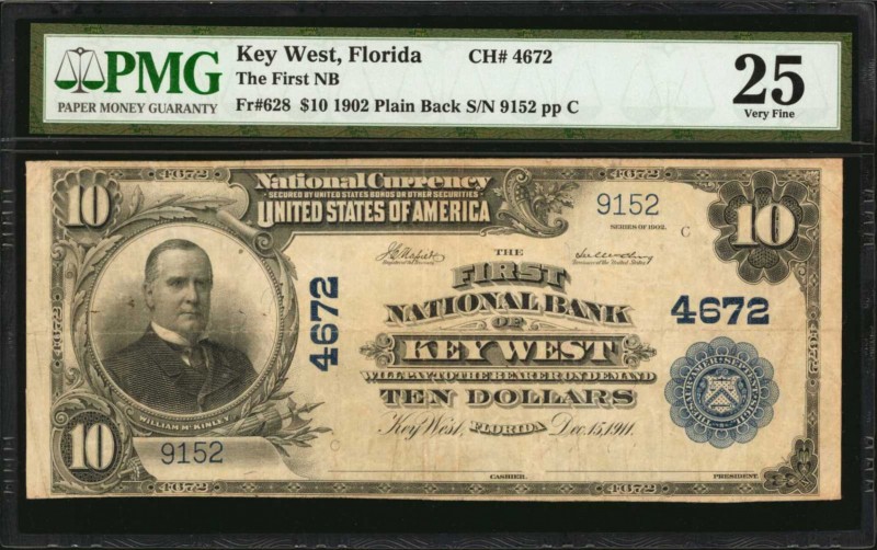 Florida
Key West, Florida. $10 1902 Plain Back. Fr. 628. The First NB. Charter ...