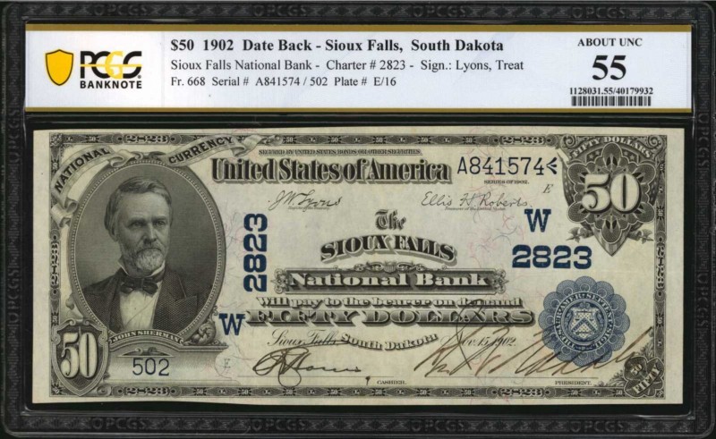 South Dakota
Sioux Falls, South Dakota. $50 1902 Date Back. Fr. 668. The Sioux ...