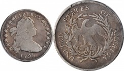 Draped Bust Silver Dollar
1795 Draped Bust Silver Dollar. BB-51, B-14. Rarity-2. Off-Center Bust. VG Details--Repaired (PCGS).
Of the two different ...