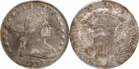 Draped Bust Silver Dollar
1798 Draped Bust Silver Dollar. Heraldic Eagle. BB-112, B-15. Rarity-3. Pointed 9, Wide Date. EF-45 (PCGS).
Orange-gold an...