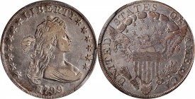 Draped Bust Silver Dollar
1799 Draped Bust Silver Dollar. BB-163, B-10. Rarity-2. VF-35 (PCGS).
Lightly toned in antique silver-gray, direct lightin...