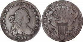 Draped Bust Silver Dollar
1799 Draped Bust Silver Dollar. BB-166, B-9. Rarity-1. VF Details--Repaired (PCGS).
BB-166 is the popular Apostrophe varie...