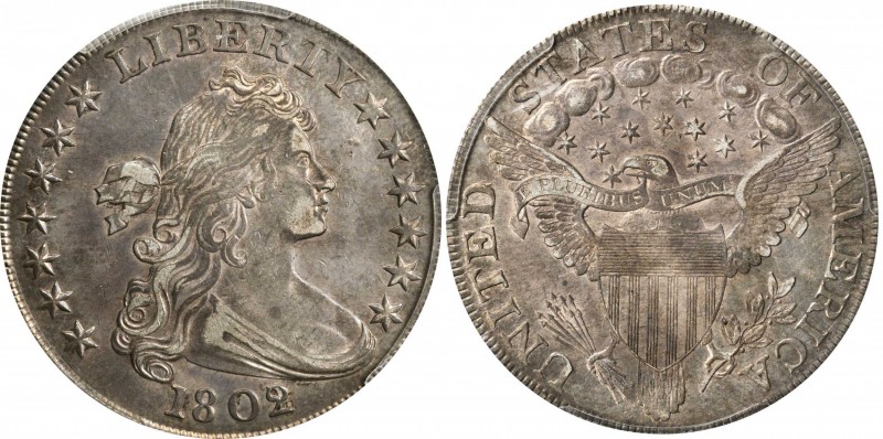 Draped Bust Silver Dollar
1802/1 Draped Bust Silver Dollar. BB-234, B-3. Rarity...