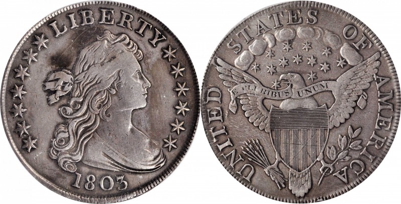 Draped Bust Silver Dollar
1803 Draped Bust Silver Dollar. BB-255, B-6. Rarity-2...