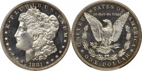 Morgan Silver Dollar
1881 Morgan Silver Dollar. Proof-61 (PCGS).
Full striking detail, deeply mirrored fields and delicate golden-olive iridescence ...