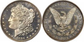 Morgan Silver Dollar
1884 Morgan Silver Dollar. Proof-64 Cameo (PCGS). CAC.
This charming near-Gem is lightly and evenly toned in iridescent silver-...