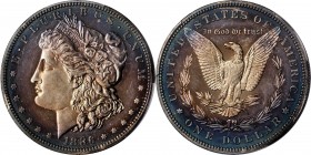 Morgan Silver Dollar
1886 Morgan Silver Dollar. Proof-63 Cameo (PCGS).
This lovely Choice specimen is ringed in intense cobalt blue peripheral tonin...