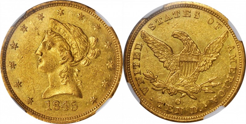 Liberty Head Eagle
1845-O Liberty Head Eagle. Winter-6. Repunched Date. AU-58 (...