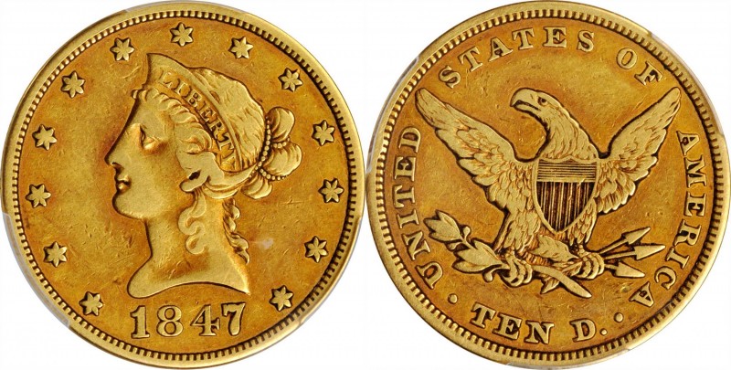 Liberty Head Eagle
1847 Liberty Head Eagle. VF-30 (PCGS).
The 1847 is one of t...