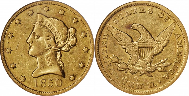 Liberty Head Eagle
1850-O Liberty Head Eagle. Winter-2. EF-45 (NGC).
A bright ...