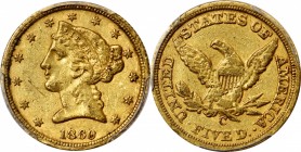 Liberty Head Half Eagle
1860-C Liberty Head Half Eagle. Winter-1. EF-45 (PCGS).
Handsome deep honey-gold surfaces are further enhanced by brief wisp...